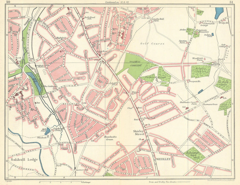 BIRMINGHAM SOUTH EAST Yardley Wood Solihull Lodge Shirley Hall Green 1949 map
