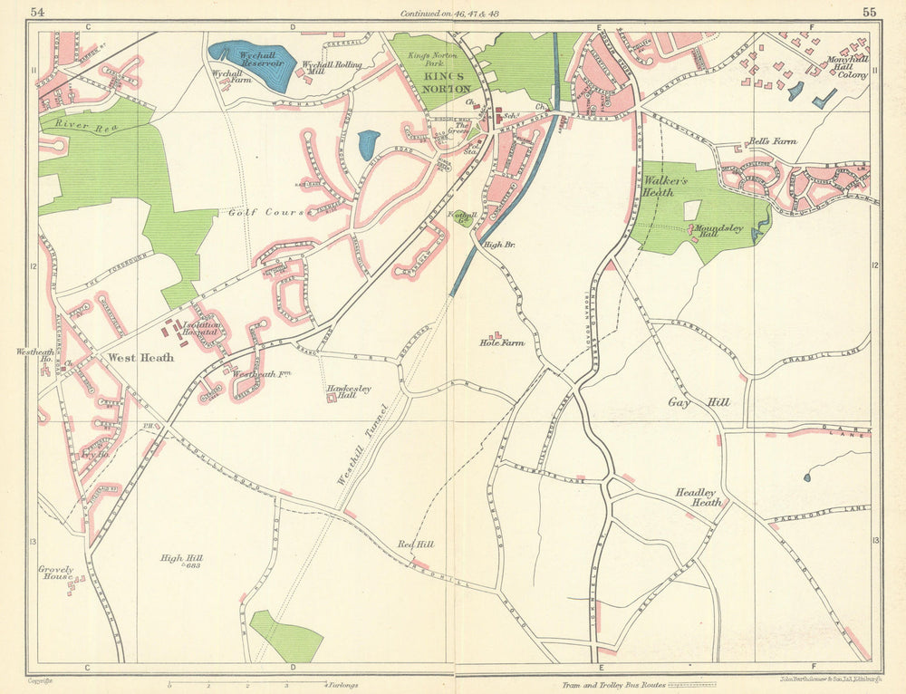 BIRMINGHAM SOUTH WEST West/Walker's Heath King's Norton Northfield 1949 map