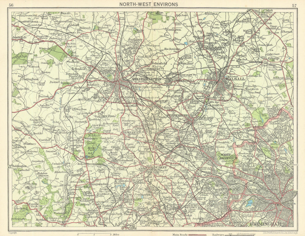 BLACK COUNTRY. NW Birmingham Wolverhampton Walsall West Bromwich Dudley 1949 map