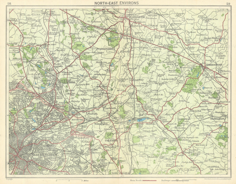 NE BIRMINGHAM environs Tamworth Atherston Sutton Coldfield Coleshill 1949 map