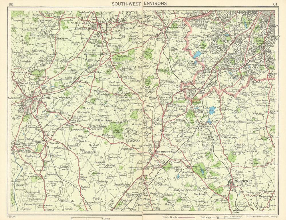 SW BIRMINGHAM environs Stourbridge Kidderminster Bromsgrove Stourport 1949 map