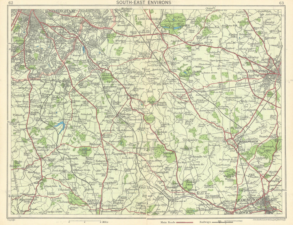 SE BIRMINGHAM environs. Solihull Coventry Leamington Kenilworth Henley 1949 map