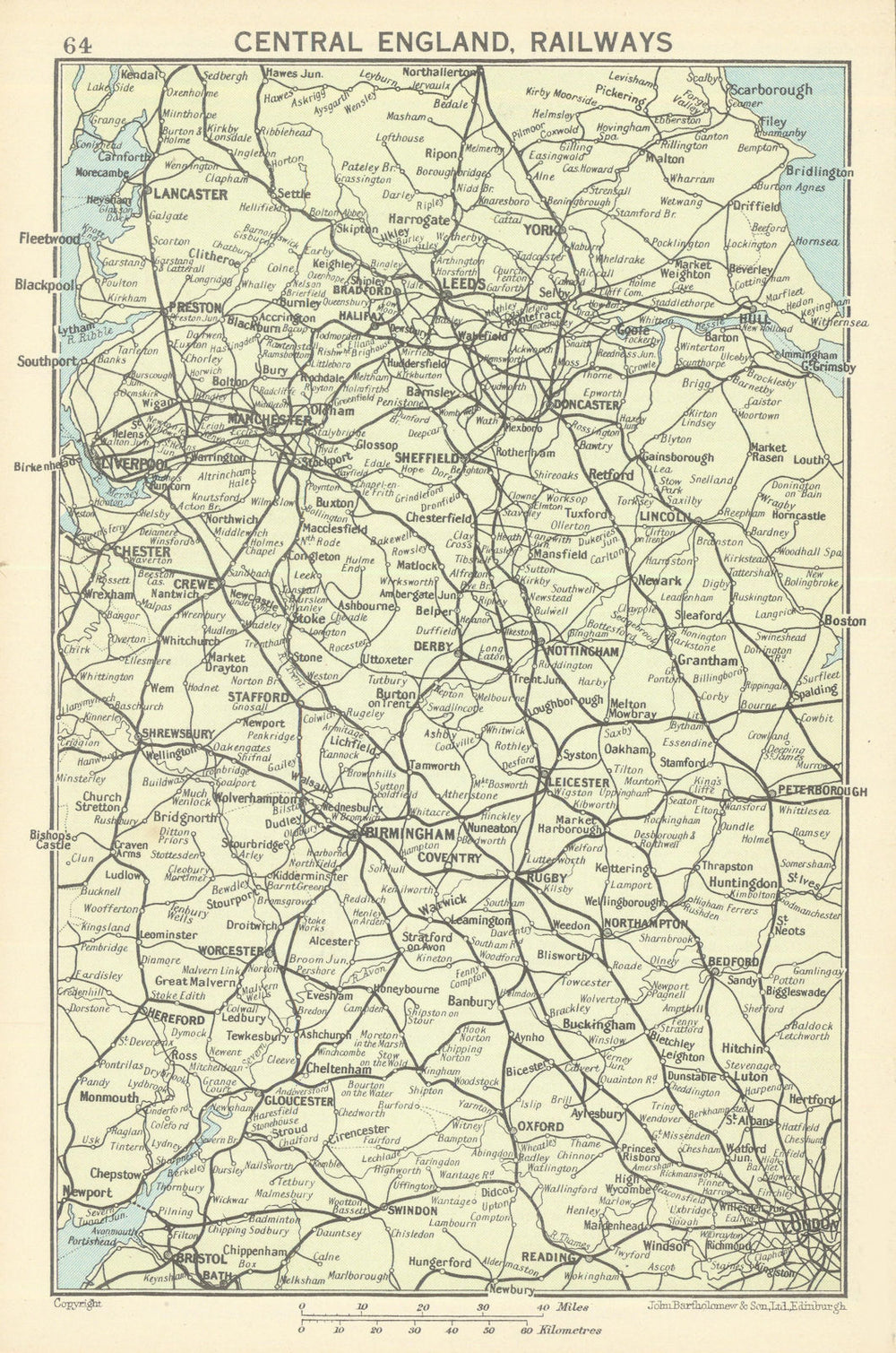 Central England, Railways 1949 old vintage map plan chart