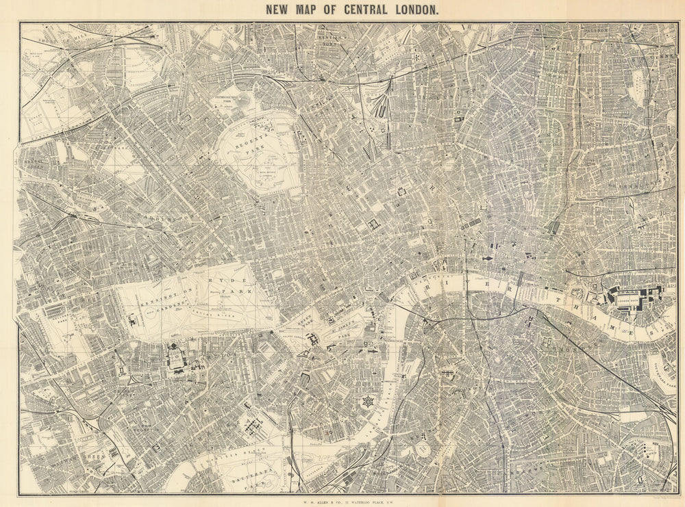 New Map of Central London by W.H. Allen & George Philip 1890 old antique