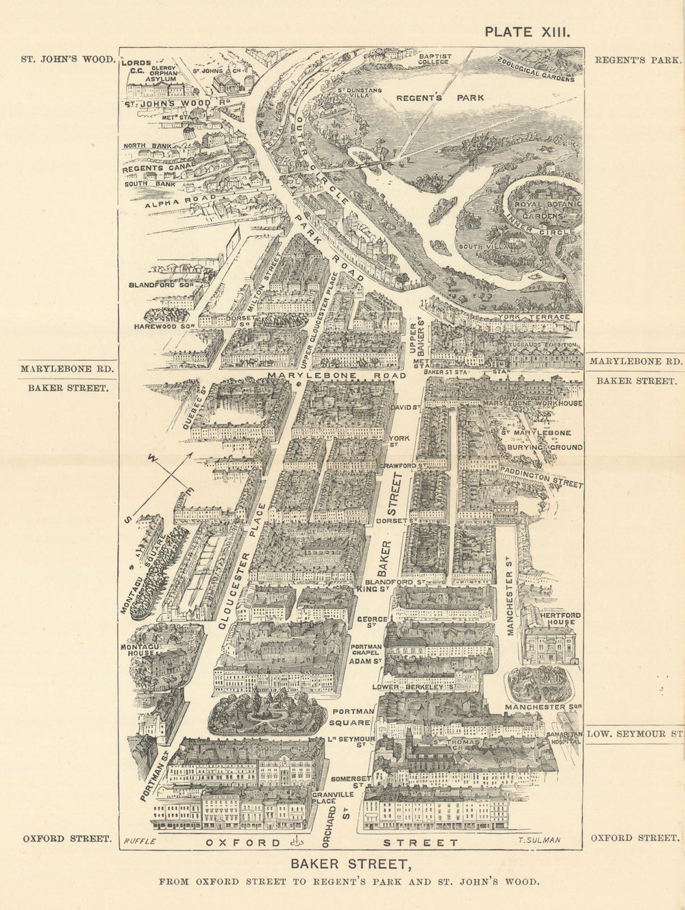 Baker Street bird's eye view. Regent’s Park & St. John’s Wood. SULMAN 1890 map