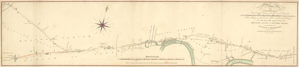 Plan of the turnpike road from… Kensington through Hammersmith… Potter 1814 map