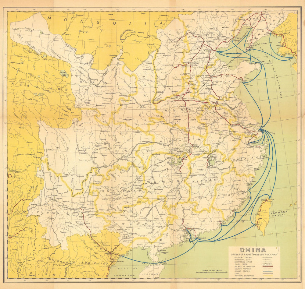 China - drawn for Carl Crow's Handbook 1933 old vintage map plan chart