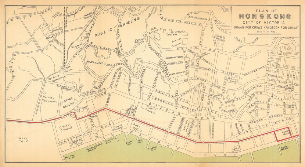 Plan of Hong Kong & City of Victoria by Carl Crow. China 1933 old vintage map