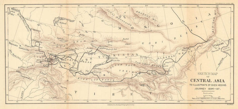Sketch map of Central Asia to illustrate Sven Hedin's Journey 1894-97. RGS 1898