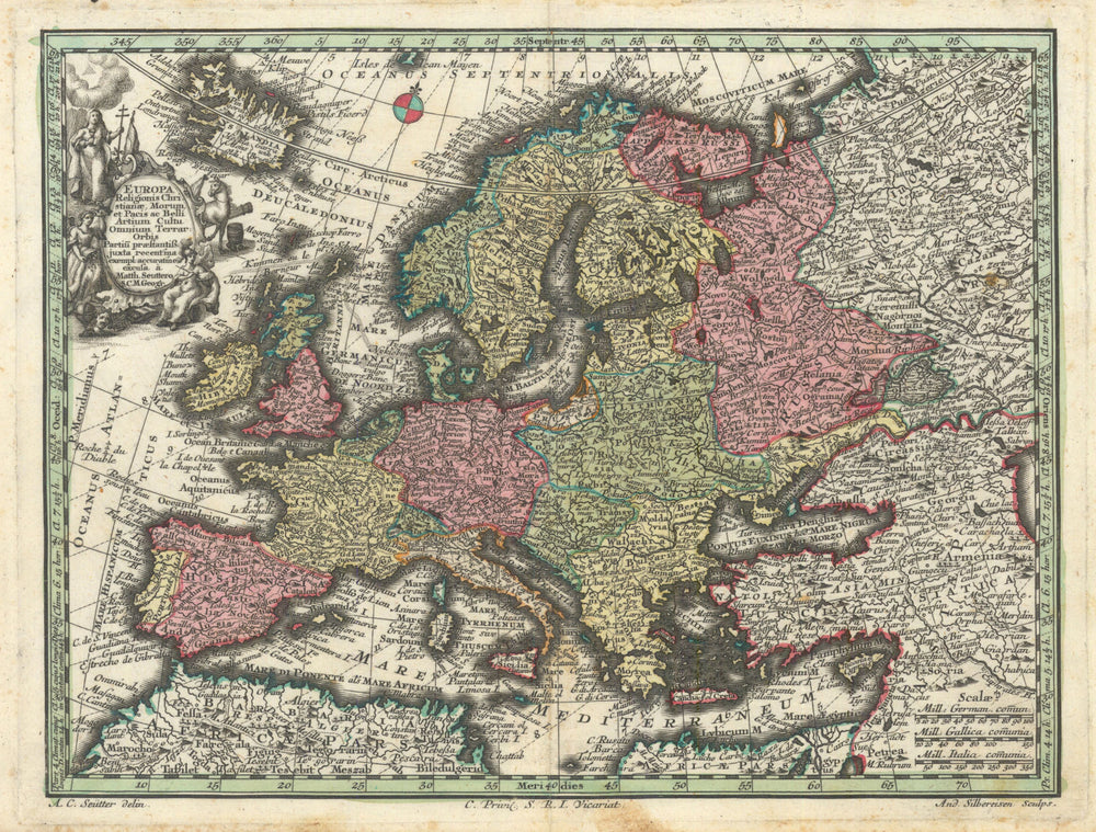 Europa Religionis Christianae Morum & Pacis… Europe. Matthäus Seutter c1744 map