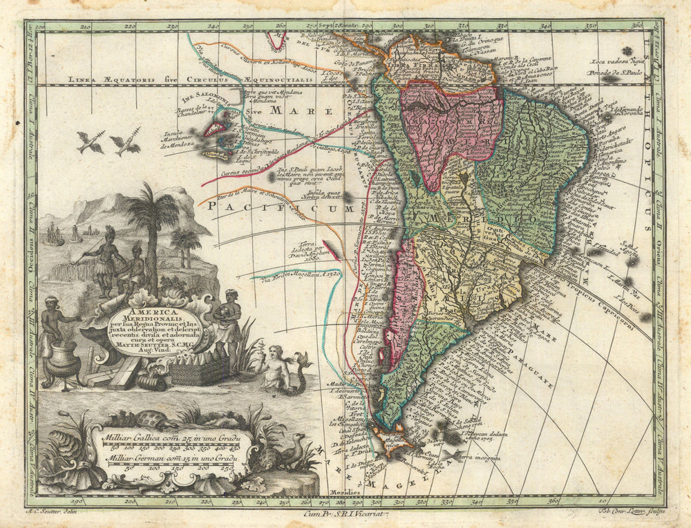 America Meridionalis per sua regna, provincias… South America. Seutter c1744 map