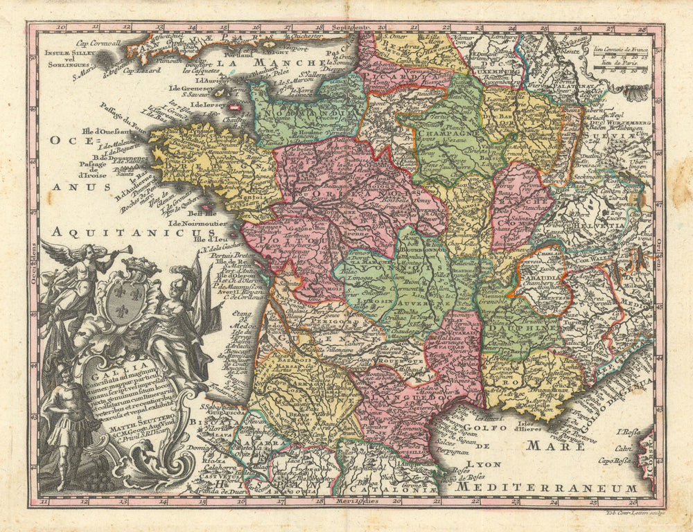 Gallia Concinnata ad magnum numer… France by Matthäus Seutter c1744 old map