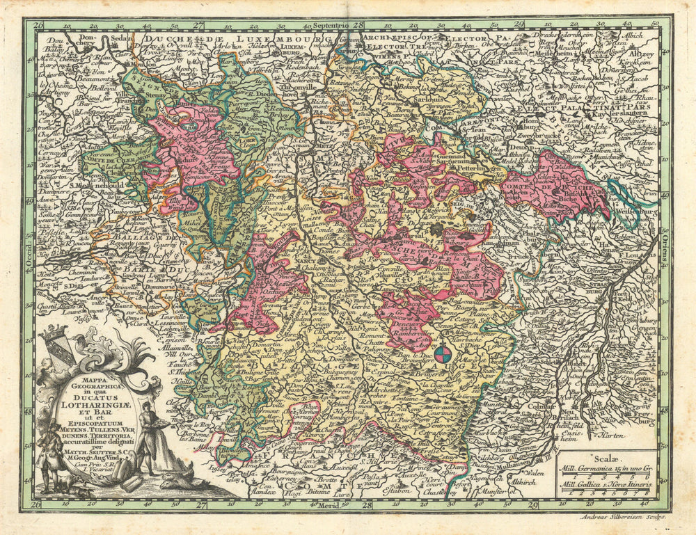 Mappa Geographica in qua Ducatus Lotharingiae et Bar… Lorraine. Seutter c1744