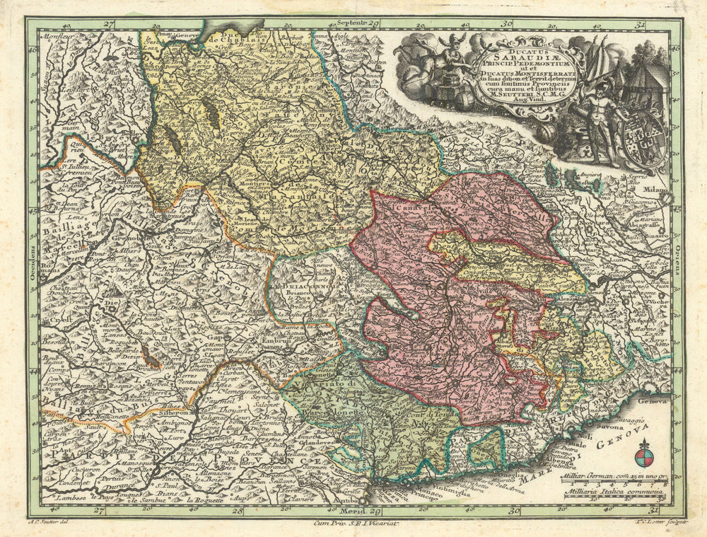 Ducatus Sabaudiae, Princip. Pedemontium… Savoy & Piedmont. Seutter c1744 map