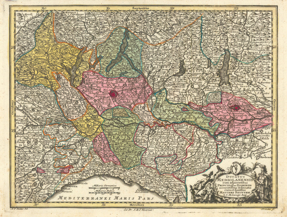 Ducatus Mediolanensis… Duchy of Milan/Northern Italy. Matthäus Seutter c1744 map