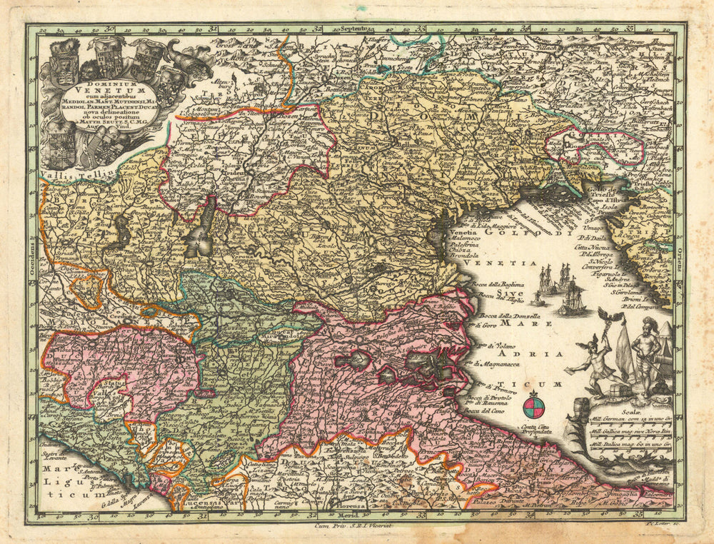 Dominium Venetum cum Adjacentibus… Veneto/Northern Italy by Seutter c1744 map