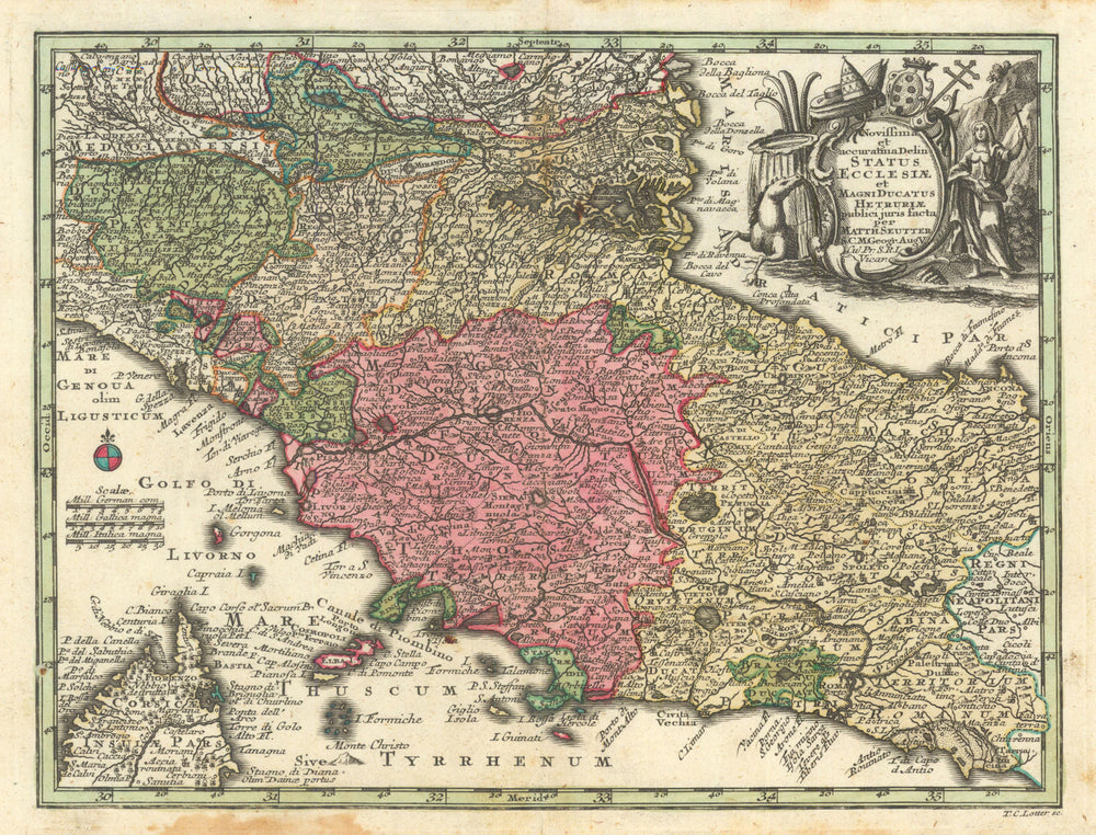 Status Ecclesiae et… Ducatus Hetruriae… Papal States Tuscany. Seutter c1744 map