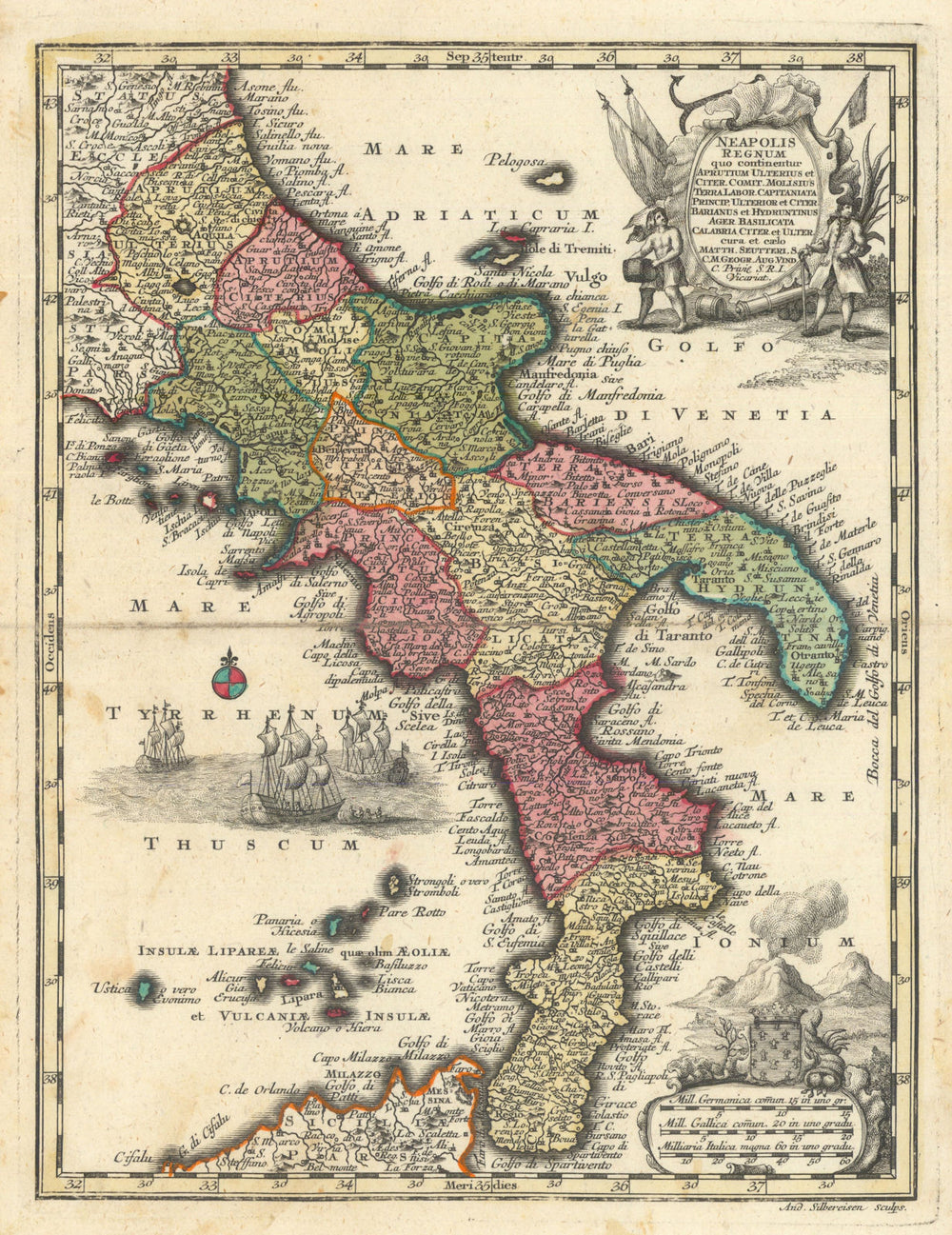 Neapolis Regnum… The Kingdom of Naples. Southern Italy by Seutter c1744 map