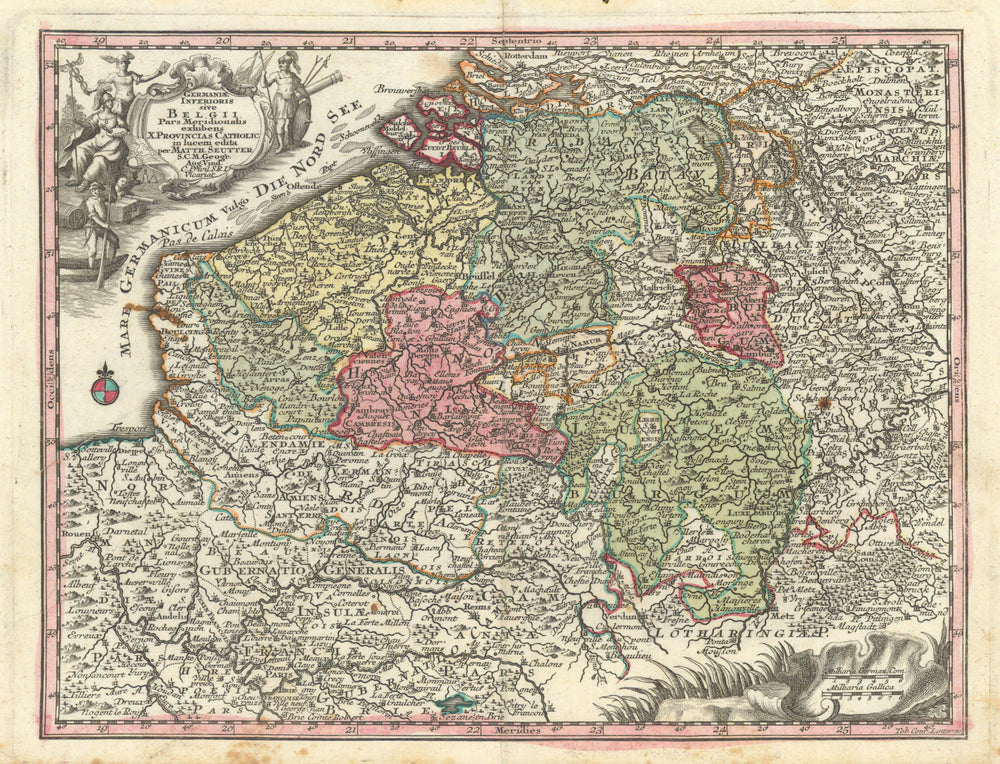 Germaniae Inferioris sive Belgii Pars Meridionalis… Belgium. Seutter c1744 map