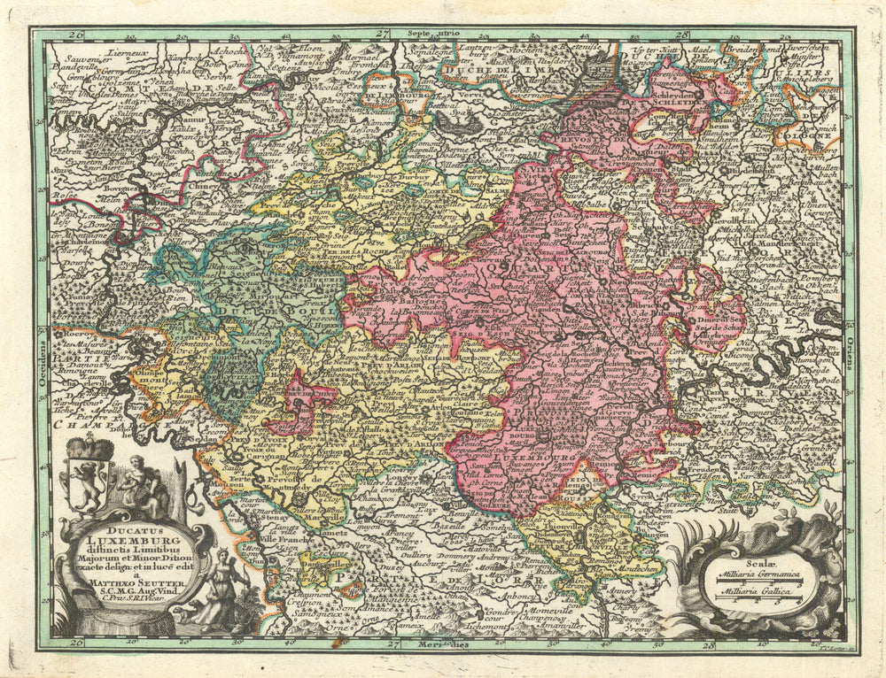 Ducatus Luxemburg… The Duchy of Luxembourg/Belgium by Matthäus Seutter c1744 map