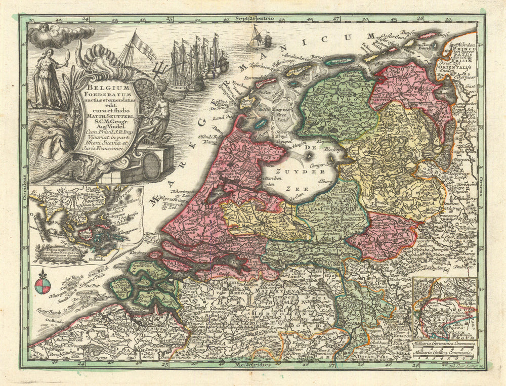 Belgium foederatum… "Federal Belgium". Netherlands by Matthäus Seutter c1744 map
