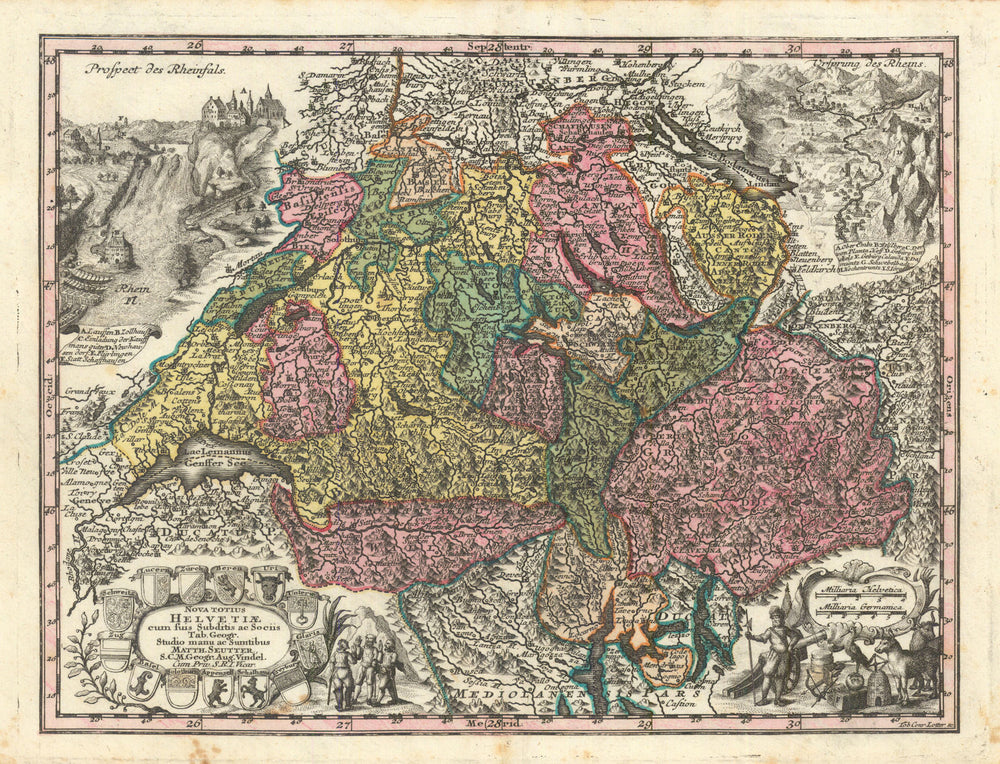 Nova Totius Helvetiae Cum Suis Subditis… Suisse Switzerland. Seutter c1744 map