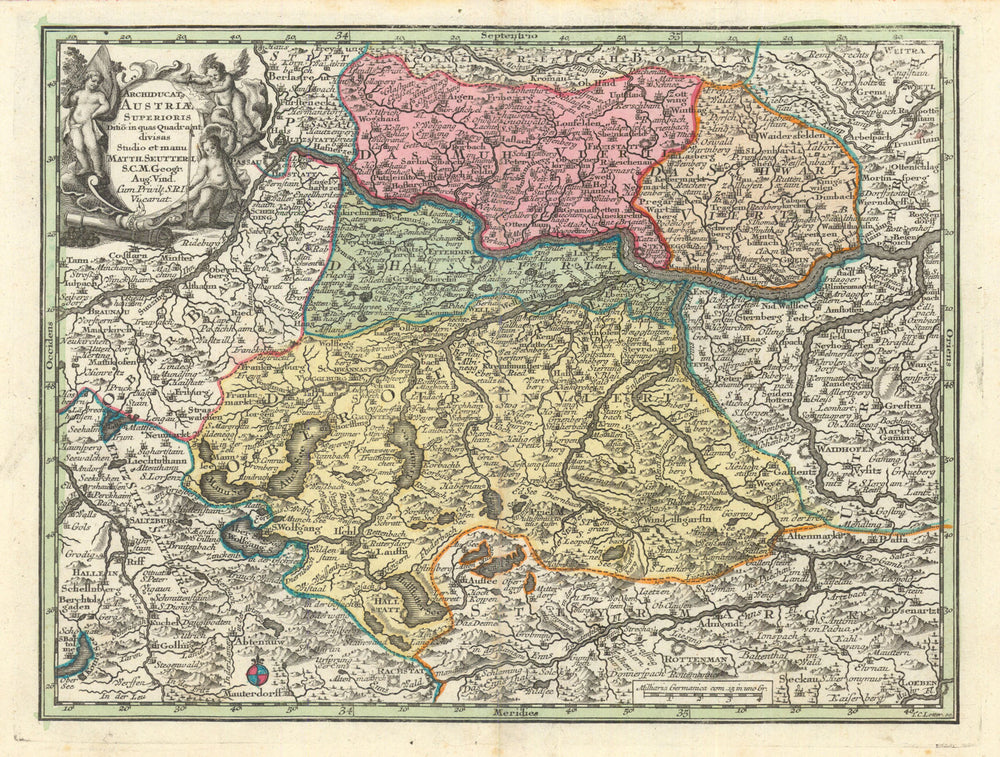 Archiducat. Austriae Superioris. Archduchy of Upper Austria. Seutter c1744 map
