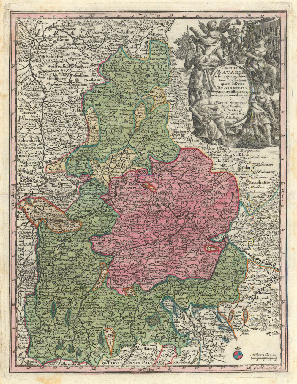 Circulus Bavariae In Suas Quasque Ditiones… Circle of Bavaria. Seutter c1744 map