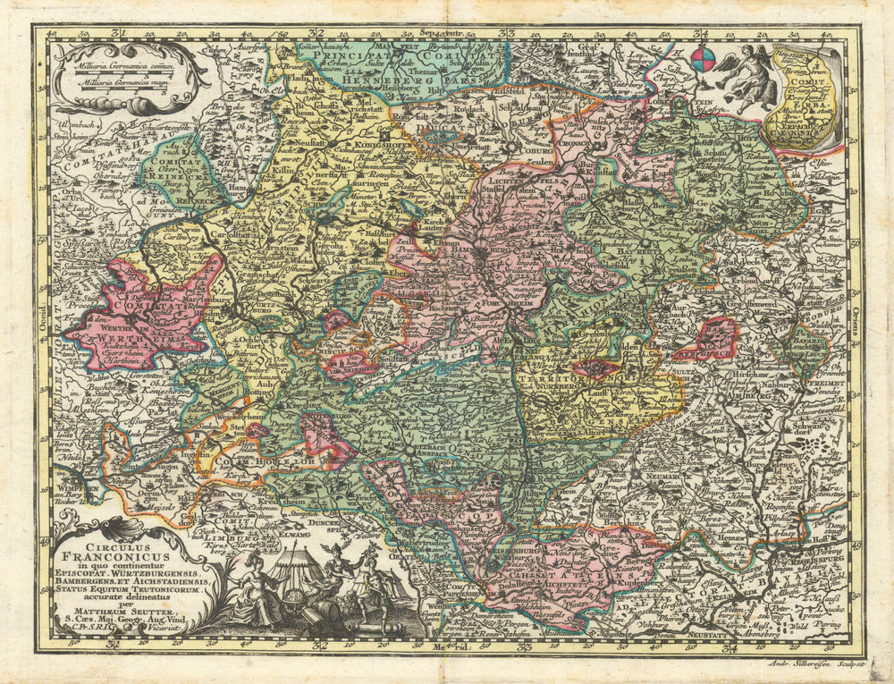 Circulus Franconicus in quo continentur… Franconia, Bavaria. Seutter c1744 map