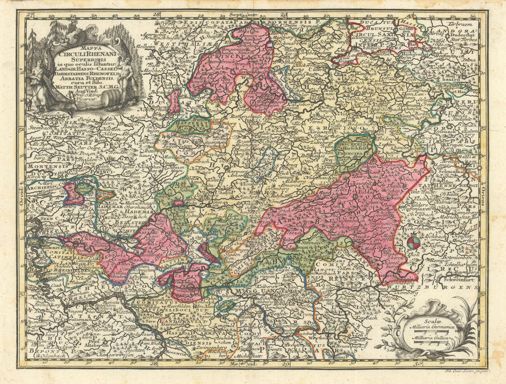 Mappa Circuli Rhenani Superioris… Upper Rhenish Circle. Seutter c1744 old