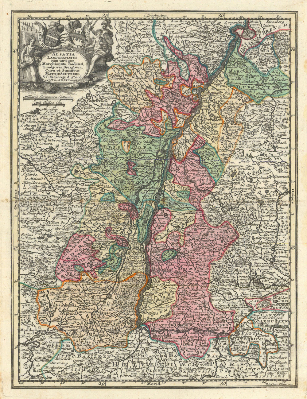 Alsatia Landgraviatus… Alsace & Baden-Württemberg. Rhine. Seutter c1744 map