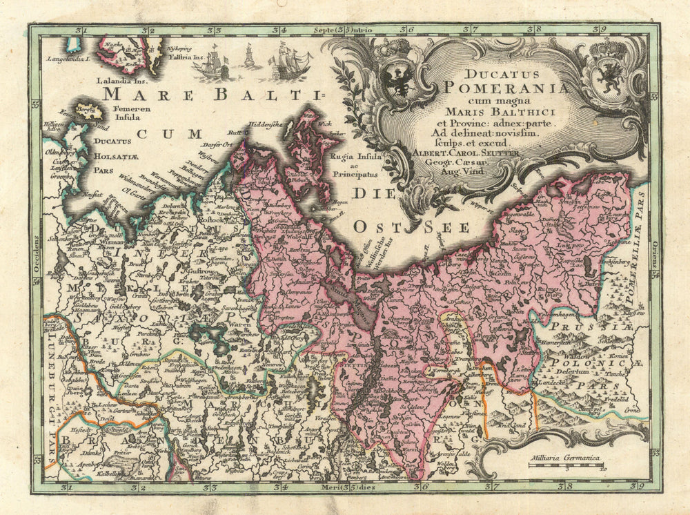 Ducatus Pomeraniae…  Mecklenburg-Vorpommern/Poland. Matthäus Seutter c1744 map