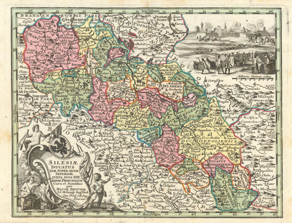 Silesiae Ducatus. Duchy of Silesia, Poland by Matthäus Seutter c1744 old map