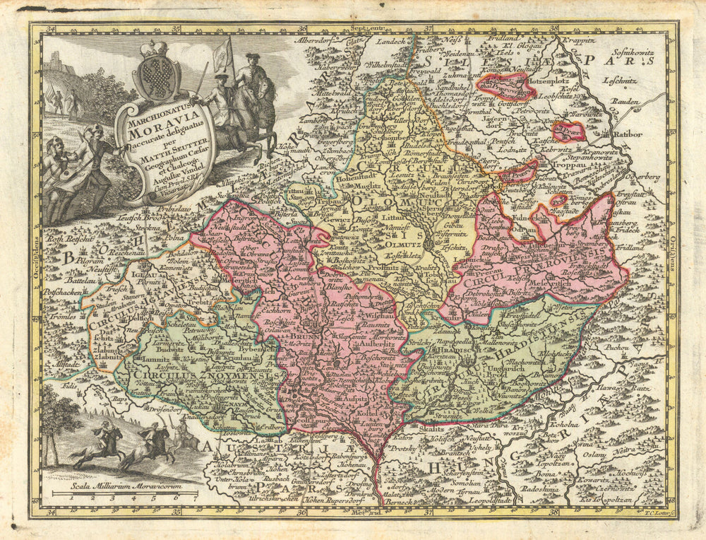Marchionatus Moravia. Margraviate of Moravia, Czechia by Seutter c1744 old map