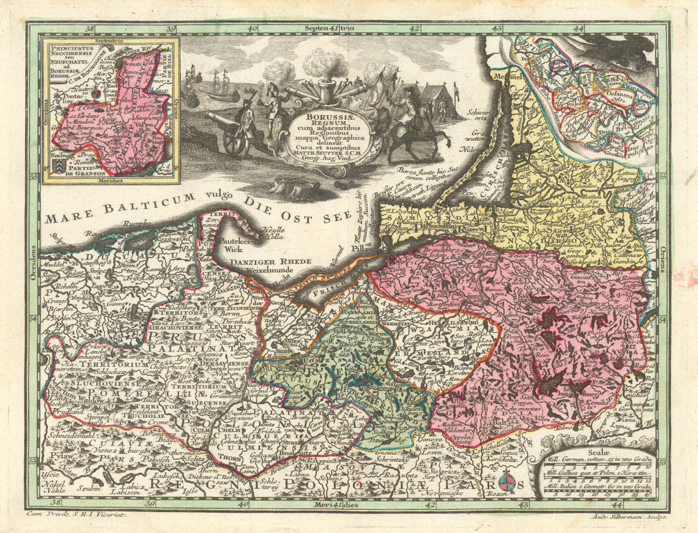 Borussiae Regnum… Kingdom of Prussia, now Poland/Kaliningrad. Seutter c1744 map