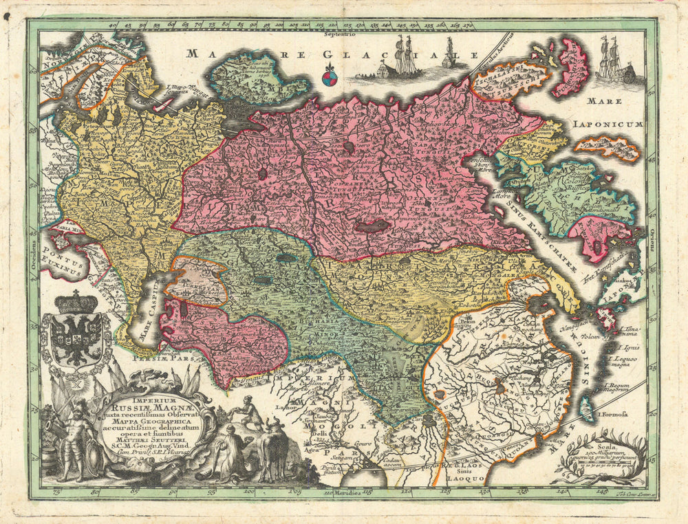 Imperium Russiae Magnae. The Russian Empire by Matthäus Seutter c1744 old map