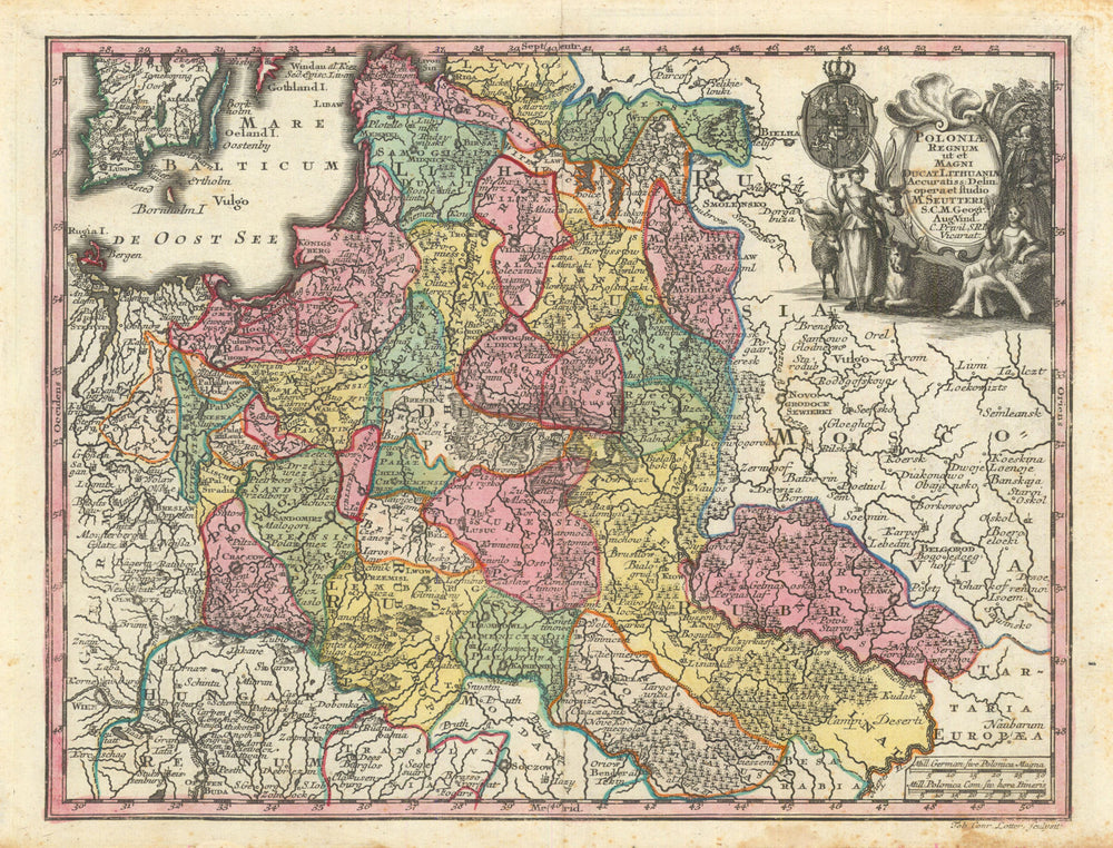 Poloniae Regnum ut & Magni Ducat Lithuaniae… Poland Lithuania. Seutter c1744 map