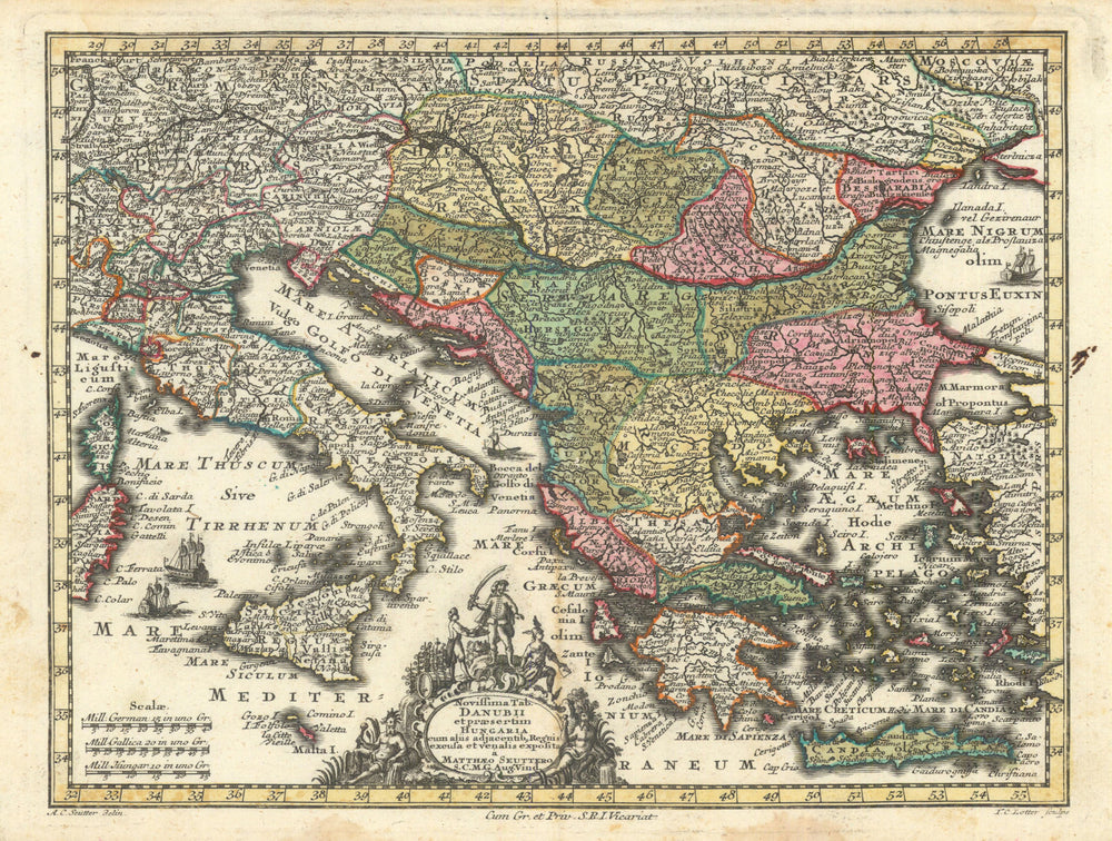 Novissima Tab. Danubii & praesertim Hungaria. Balkans Hungary. Seutter c1744 map