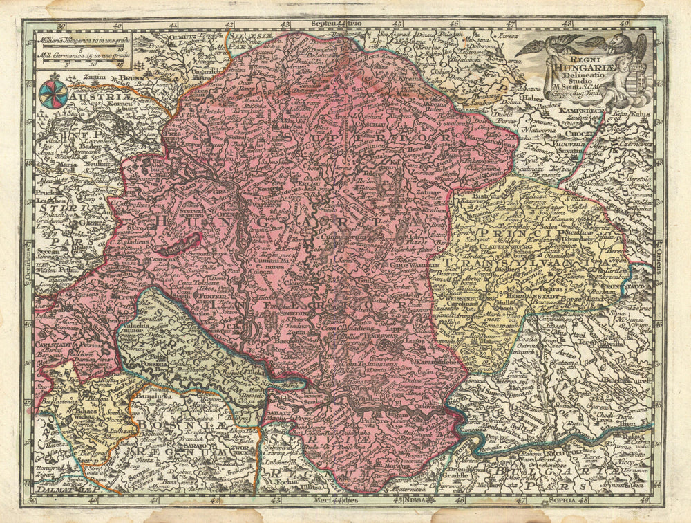 Regni Hungariae Delineatio. Kingdom of Hungary & Transylvania. Seutter c1744 map