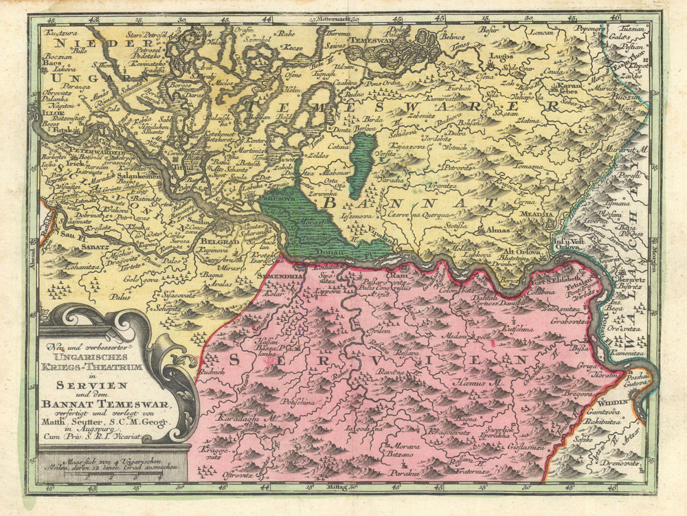 Neu & verbessertes Ungarisches Kriegs-Theatrum… Serbia Romania Seutter c1744 map