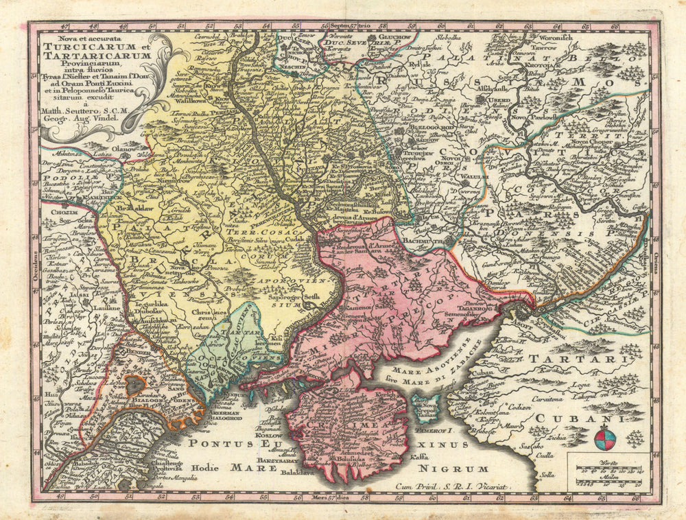 Nova et accurata Turcicarum et Tartaricarum… Ukraine by Seutter c1744 old map