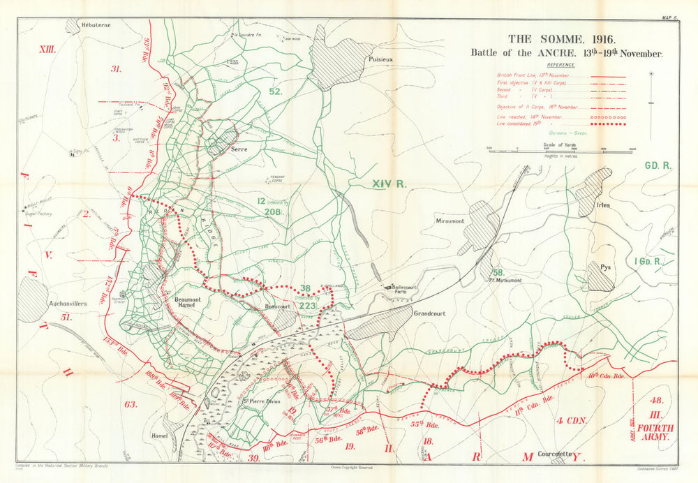 Battle of the Somme. Battle of the Ancre, 13–18 November 1916. WW1 1938 map