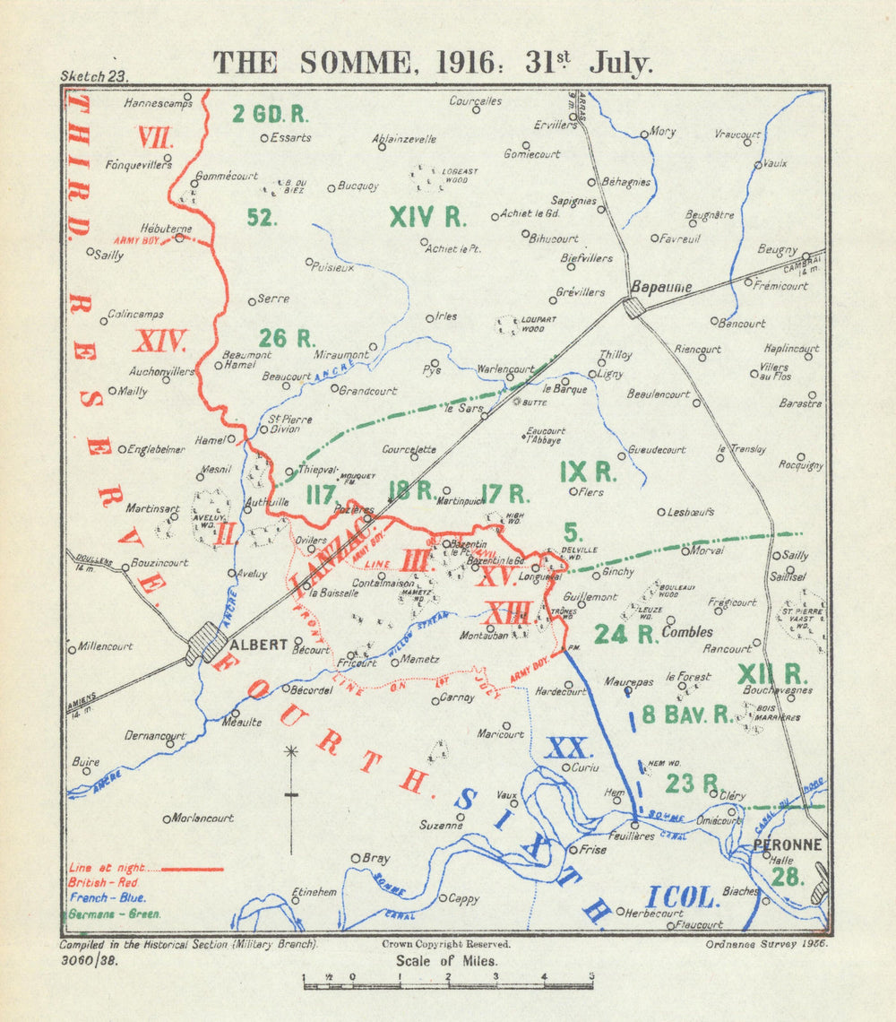 Battle of the Somme. 31 July 1916. First World War 1938 old vintage map chart