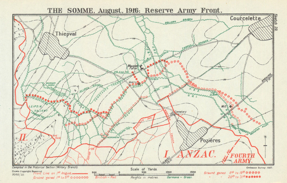 Battle of the Somme. The Somme, August 1916. Reserve Army Front. WW1 1938 map