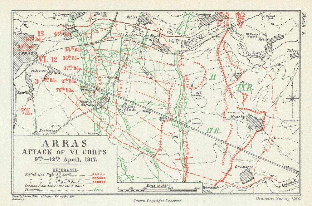 Battle of Arras. Attack of VI Corps, 9–12 April 1917. First World War ...