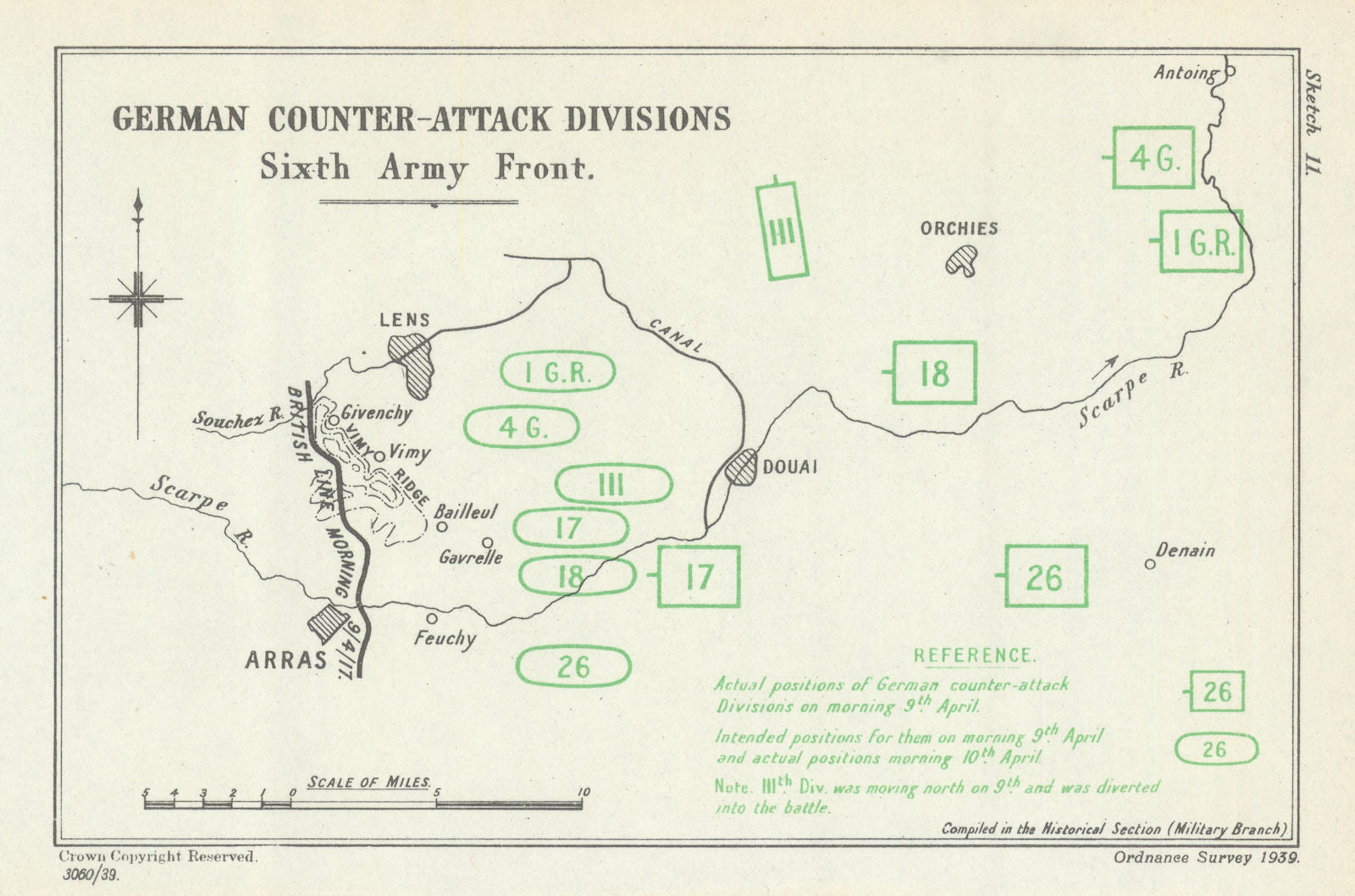 Battle of Arras. German Counterattack Divisions 6th Army Front 1917 WW1 ...
