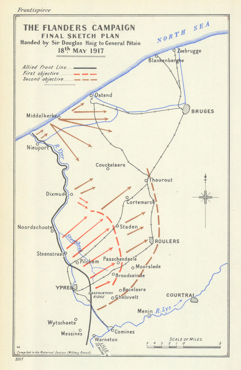 The Flanders Campaign. Final Plan, 18 May, 1917. First World War 1948 old map