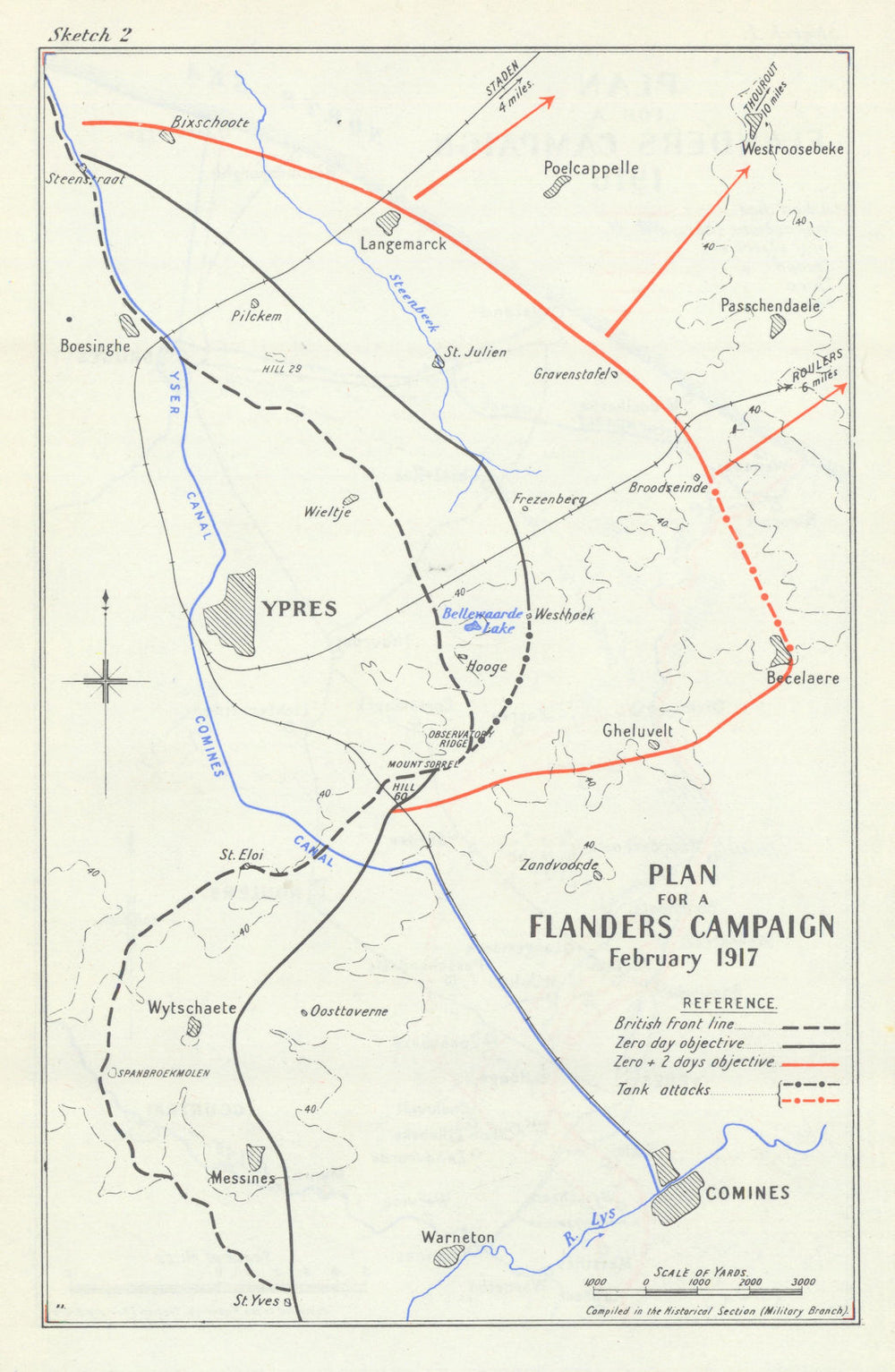 Plan for a Flanders Campaign, February 1917. First World War 1948 old map