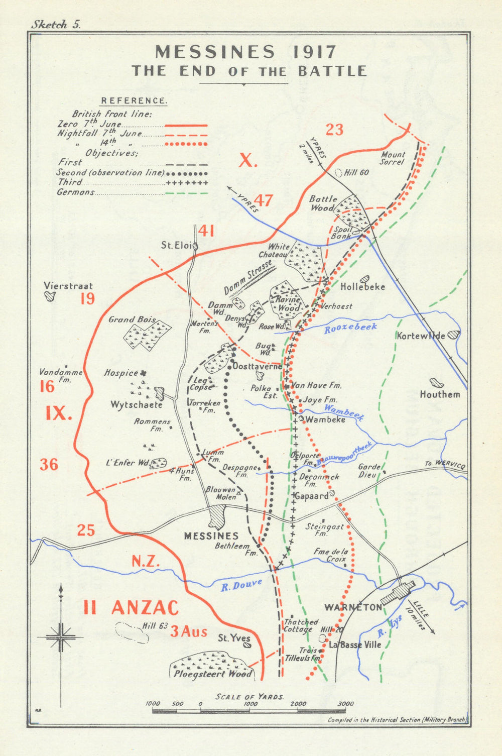 Battle of Messines 1917: The End of the Battle. First World War 1948 old map