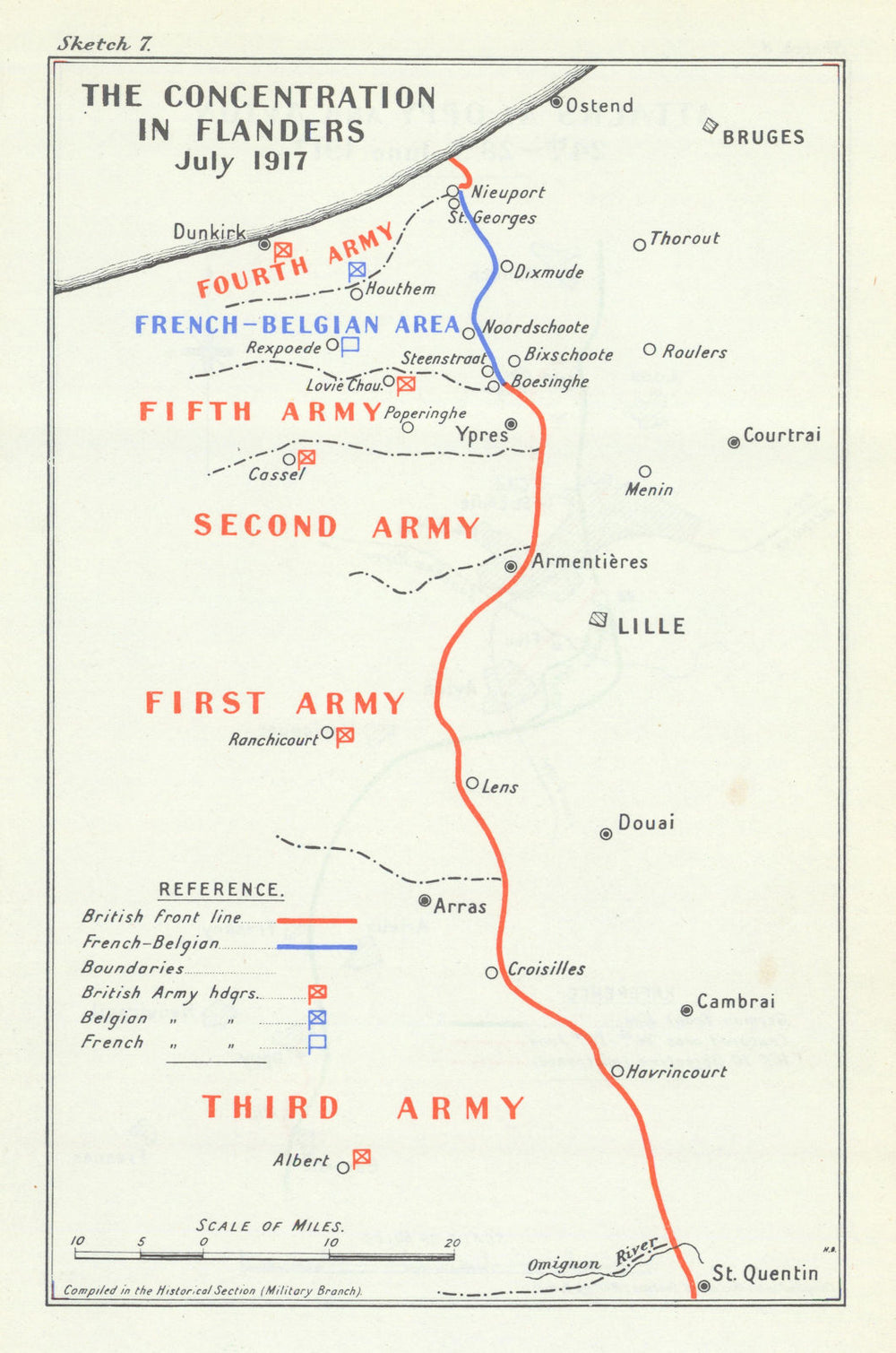 Third Battle of Ypres. The Concentration in Flanders, July 1917. WW1 1948 map